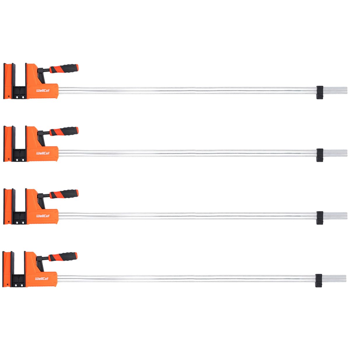 Wellcut Orange Bar Clamps 1200Mm X 95Mm, Parallel Jaw Clamp, Quick Release Professional Woodworking F Clamps With 600Kg Clamping Force Heavy Duty Super Strong Fully Adjustable (Pack Of 4)