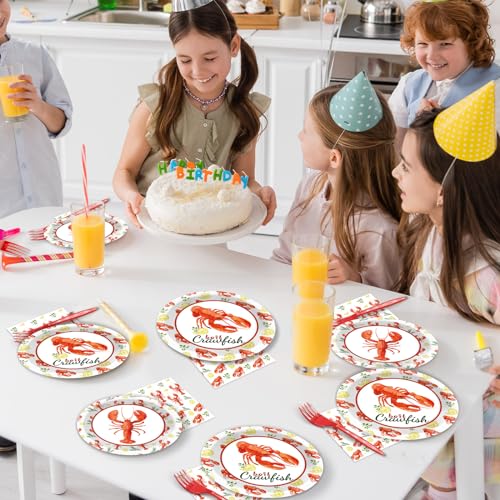 Image of Qyeahkj 100 Pcs Crawfish Boil Party Plates and Napkins Set Crawfish Party Decorations Supplies Lobster Seafood Shrimp Boil Tableware Crawfish Crab Party Favors for Birthday Baby Shower Serve 25