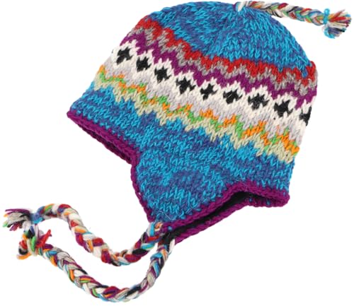 GURU SHOP Wollmütze mit Ohrenklappen, Norwegermütze, Wintermütze - Blau/bunt, Herren/Damen, Wolle