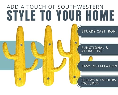 Comfify-Set-of-3-Hooks-Cast-Iron-Cactus-Double-Wall-Mounted-HooksHangers-Decorative-Wall-Mounted-Hooks-for-Coats-Bags-Towels-and-More-wScrews-and-Anchors-Included-Yellow Comfify Set of 3 Hooks Cast Iron Cactus Double Wall Mounted HooksHangers Decorative Wall Mounted Hooks for Coats Bags Towels and More wScrews and Anchors Included Yellow