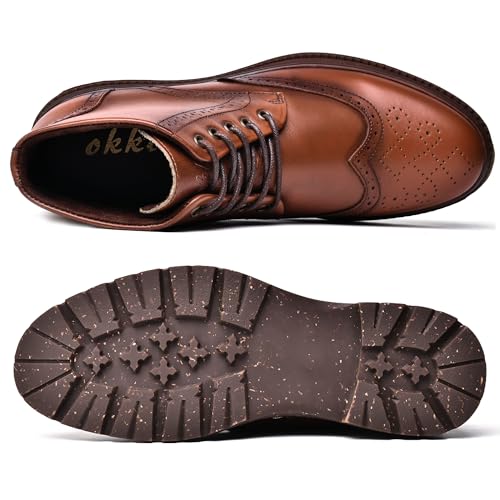 Arkbird Mens Casual Brown Leather Chukka Boots Mid-Top Lace-Up Wingtip Brogue Toe Oxford Derby Dress Boot Shoes For Men Size 11 thumb #3