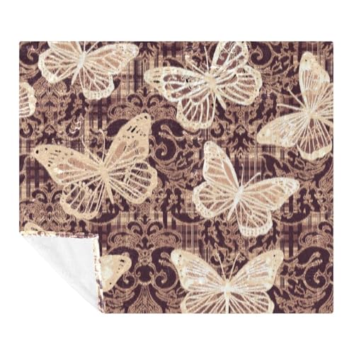 Couverture microfibre légère à imprimé papillon damassé - 2