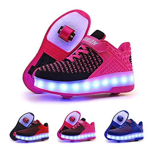 Unisex Kids Led Kick Roller Shoes Skateboarding Shoes USB Charging Fitness Shoes Suitable for Boys and Girls Couples Shoes-Best GiftPink-USA 7.5