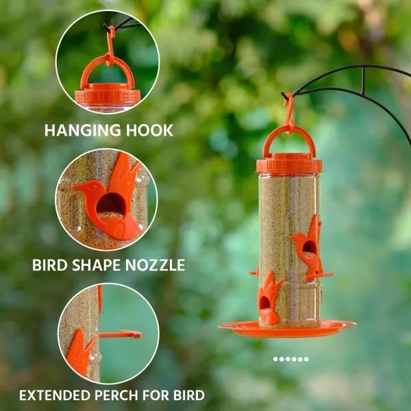 Image of Amijivdaya Medium Hanging Bird Feeder for Garden Balcony | 4 Feeding Ports | 700g Seed Capacity | Food-Grade Plastic | Easy Refill & Weatherproof (Orange, Pack of 2)