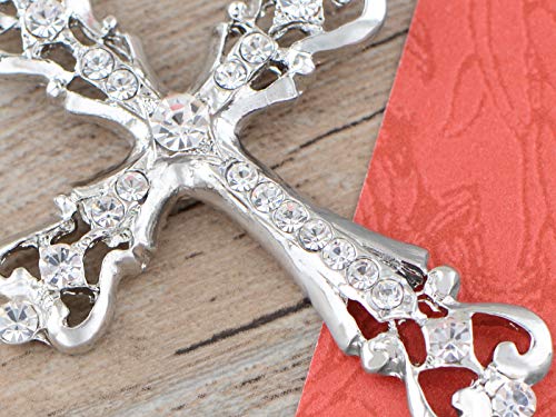 Image of Alilang Womens Black Silver Clear Crystal Rhinestones Celtic Holy Cross Pendant Necklace