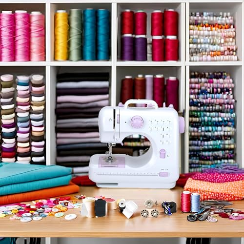 Mini Nähmaschine - 12 Stiche Elektrische Tragbare Nähmaschine mit Eingebautem LED-Licht und Fußpedal, Multifunktionsnähmaschine Haushaltsnähmaschine Doppellinien-Rückwärtsstich für Anfänger/Kinder