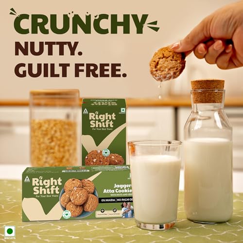 Image of Right Shift Jaggery Atta Cookies, 120g| No Palm oil, Made with Butter | 0% Maida, Refined Sugar| With Goodness of 6 Nuts & Seeds| Anytime Snack
