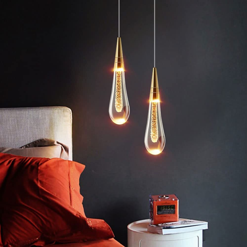 Lampe Suspendue en Cristal à 3 lumières en Forme de Goutte d'eau, Finition en Laiton brossé doré, Mini luminaires LED, Tige en métal, Globe de Plafond en Verre, éclairage Suspendu pour Cuisine, îlot