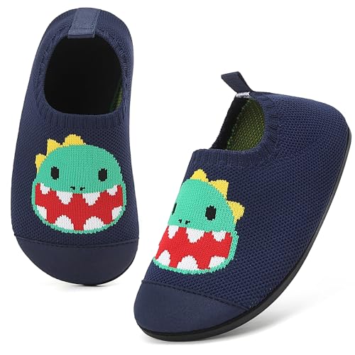 VOLHAL Hausschuhe Kinder Junge Leichte Rutschfeste Indoor Pantoffeln Mädchen Weich barfuss für Lauflernschuhe Kindergarten Slippers Dunkelblau 27 EU