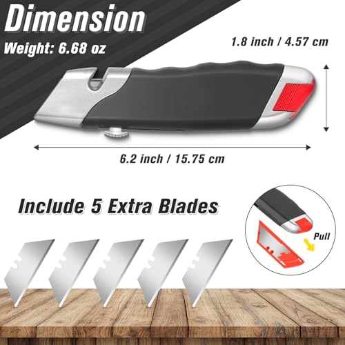 Image of DIYSELF 10Pack Box Cutter, Rubber Handle Utility Knife, Box Cutter Retractable Heavy Duty, Box Cutters Knife for Boxes, cardboard, cartons, Razor Knife for Warehouse, Office, Shaop