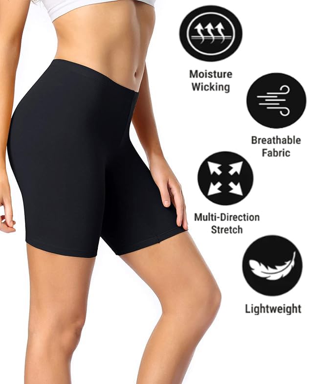 Image of Amazon Brand - Nora Nico Women's Super Combed Cotton High Coverage Elastane Stretch Mid Waist Shorties with Concealed Waistband Shorts (Gym & Yoga)