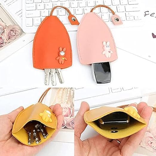 kitdao KITCHENDAO PU Leather Creative Pull Out Cute Large Capacity Car Key Case, Case Key Holder, Cartoon Pull Type Key Bag super large capacity Portable Car Key Protective Bag (Multicolor) (Pack of 2)-picture-3