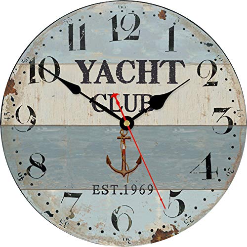 Toudorp Reloj de Pared de Madera de 14 Pulgadas, silencioso, Funciona con Pilas, decoración Vintage, Reloj de Pared, fácil de Leer, números arábigos, Reloj de Pared Redondo, patrón de Ancla Cover