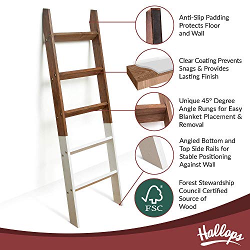 Blanket Ladder 5 ft. Wood Rustic Decorative Quilt Ladder. White Dipped Brown Two Toned Vintage Wooden Decor. Throw Blankets Holder Rack