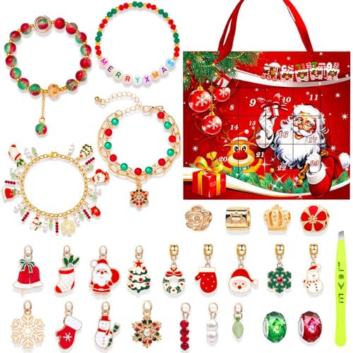 HIFOT Calendario Adviento 2024 Mujer Niña DIY Calendario Adviento Pulseras Oro Conjunto Joyas Regalos Navidad Originales Mujer Kit para Hacer Pulsera Adviento Calendario Joyería Aleatoria