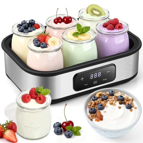 ANZKTOS Yogurt Maker with Adjustable Temperature & 48H Timer - 6 Glass Jars for Homemade Probiotic...