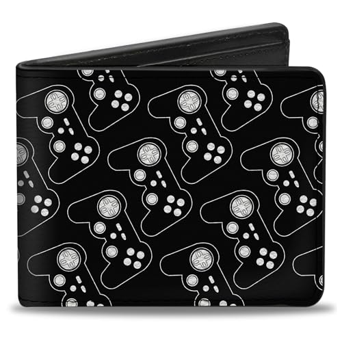 Buckle-Down Men's Wallet, Bifold, Gaming Controller Repeat Black White, Vegan Leather, 4.0