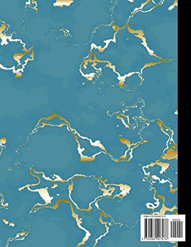 Graph Paper Notebook: Beautiful Blue Marble and Gold - 8.5 x 11 - 5 x 5 Squares per inch, Quad Ruled