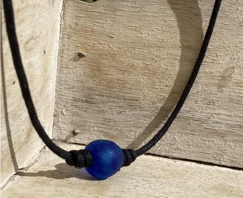 Mens Surfer Sea Glass Necklace - Men Surfing Seaglass Waterproof, Hawaii Jewelry, Hawaiian Vibes, Women Cute Choker, Beach Aesthetic Accessories, African Ocean Recycle Bead, Summer (Ocean Mix) #TOP3