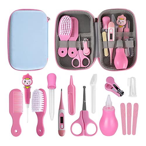 RoseFlower 12 Piezas Set para Cuidado del Bebé, Kit de Aseo para Bebés, Kit de Aseo Recien Nacido con Cepillo de Dientes de Dedo y Cortador de Uñas, Lima de Uñas Cepillo Peine