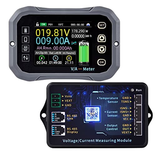 Koolertron Moniteur de Batterie avec Shunt Intégré de 100A 0-120V Bluetooth Écran LCD 2,4 Pouces Voltmètre Numérique Compteur de Courant de Tension pour Bateau à Moteur RV Camping-car Voiture de Golf