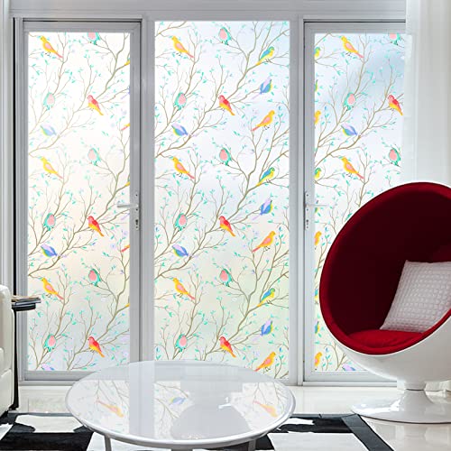 Coavas Window Privacy Film Non-Adhesive Bird Window Clings Frosted Window Decals For Glass Room Decor Home Office Bathroom Kids Study Room (Purple Bird, 17.7X78.7 Inches) #TOP2