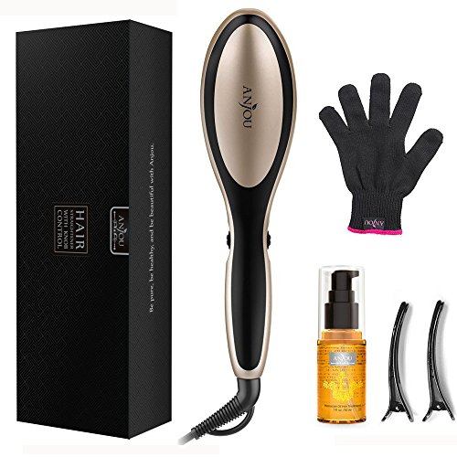 Anjou Hair Straightener Brush with Moroccan Oil Hair Treatment and Anion Hair Care (Adjustable Temperature Setting, Max 446℉ for All Hair Types, Auto Lock/Shutoff)