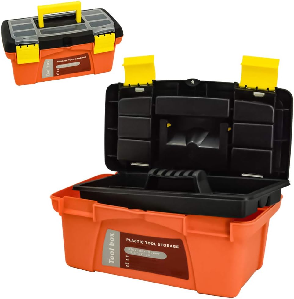 MagDurnus 12.5inch Small Plastic Tool Box,Portable Tray Toolbox