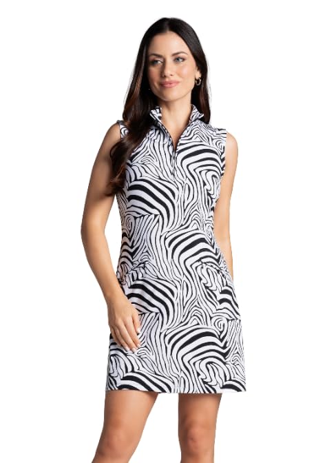 IBKUL Athleisure Wear Sun Protective UPF 50+ Icefil Cooling Cecilia Print Sleeveless Mock Dress - 58932