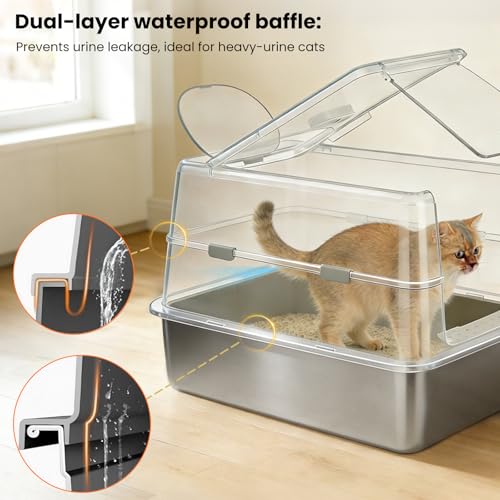 Arenero XL de Acero Inoxidable para Gatos con Tapa 120° miniatura 4
