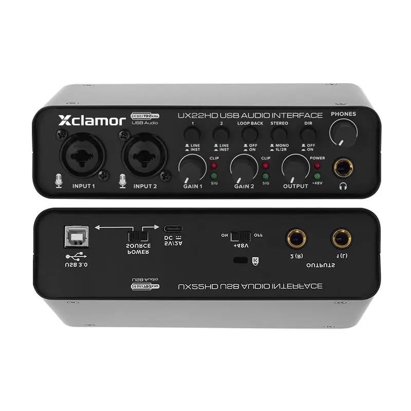 Image of USB Audio Interface 2 In 2 Out Sound Card 24 Bit 192kHz Recording Interface with XLR Mic Line Hi Z Inputs Phantom Power for Guitar Vocal Podcast Streaming Compatible with Windows Mac