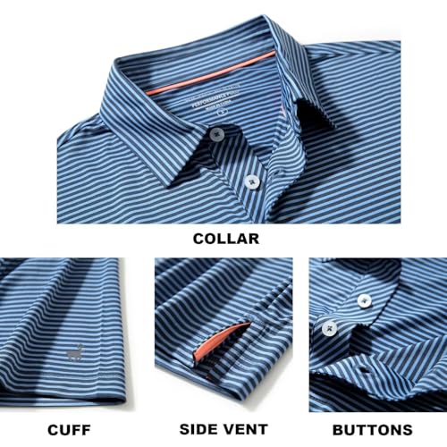Image of Mens Golf Shirt Moisture Wicking Dry Fit Performance Sport Short Sleeve Striped Golf Polo Shirts for Men