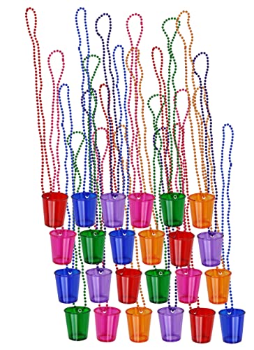 Iconikal 24-Pack Shot Glass on Beaded Necklace Assorted Colors Tailgating Drinking Party
