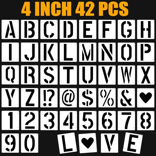42 PCS Letter Stencils for Painting Spray Paint Stencil Alphabet Stencils for Crafts Reusable on Wood Wall Rock Fabric Sign School DIY Art Projects 4 Inch