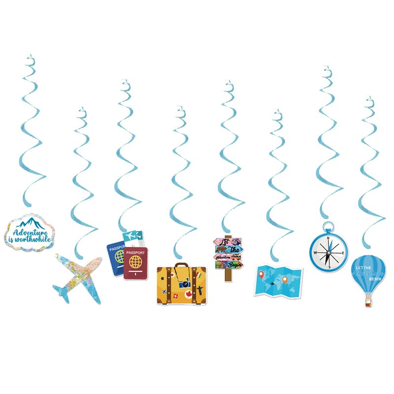 Décorations Suspendues Voyage – Swirl Adventure Awaits, Fête Bon Voyage, Retraite, Anniversaire