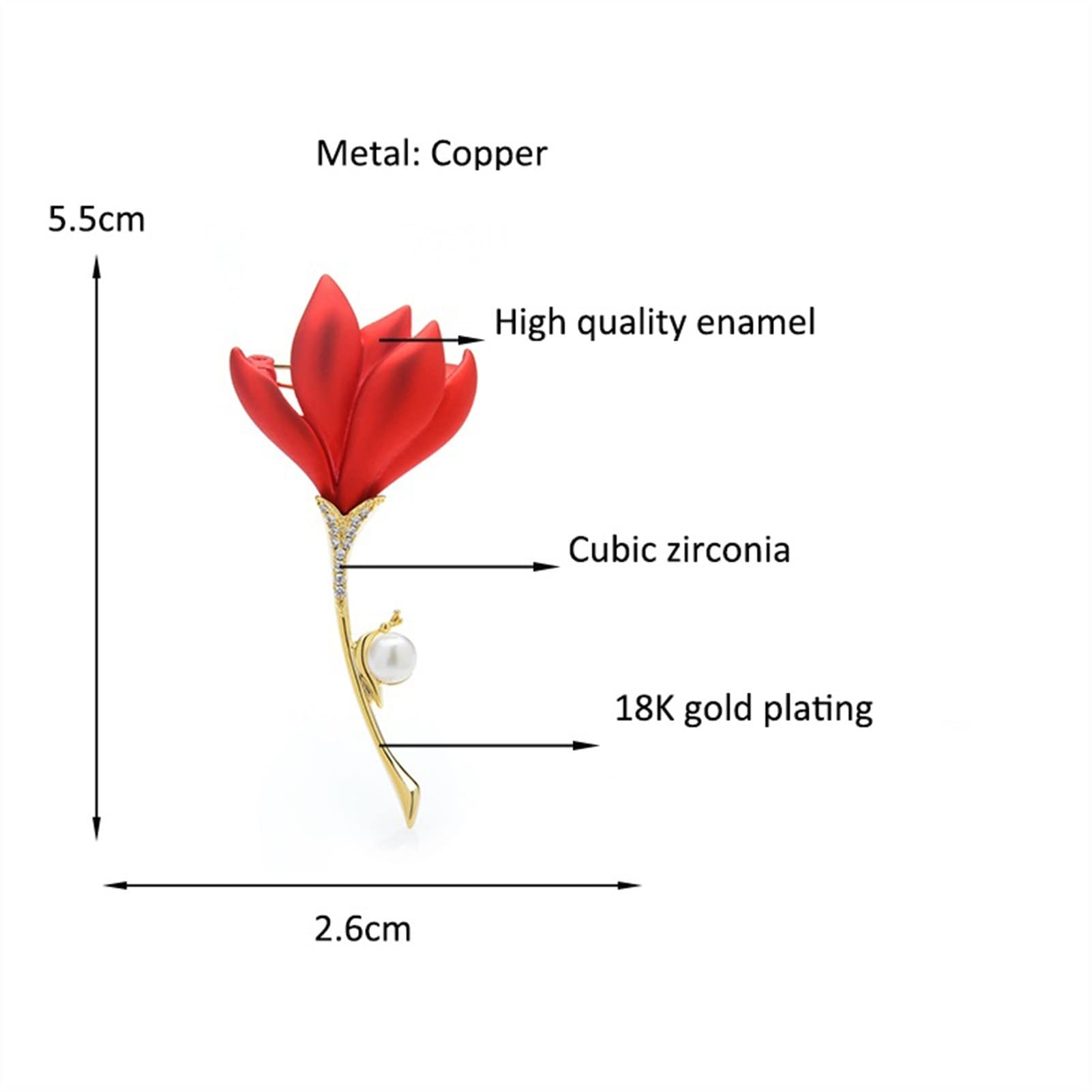 Brooch Broches for Mujer Damas Accesorios de Moda Damas Elegante Esmalte Broche Rojo Magnolia Flor Broche Fiesta Banquete Broche Broche for Mujer