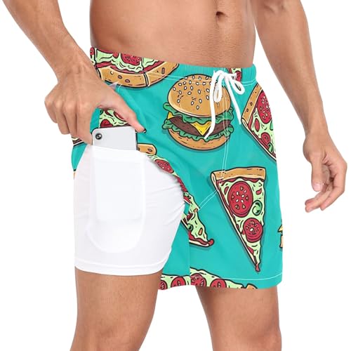 xigua Cartoon Pizza Mens Swim Trunks with Liner, 5 inch Quick Dry Mens Boardshorts for Beach2