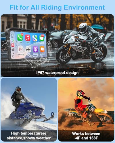 Image of Portable Motorcycle CarPlay HD Touch Screen, Motorcycle GPS Navigation System with Apple Carplay and Android Auto, IP67 Waterproof, Support Tire Pressure settings, Bluetooth, Voice Control, Navigation