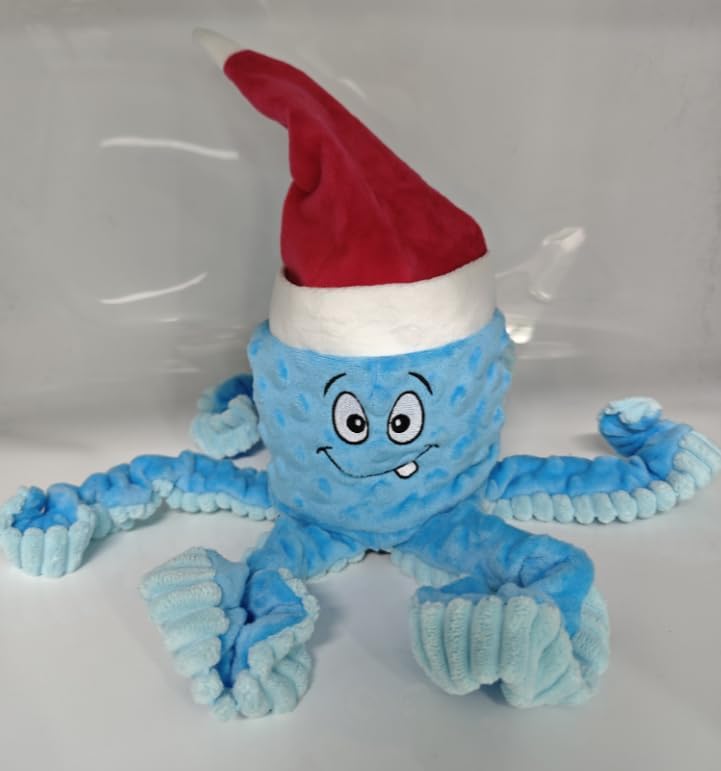 Squeaky Canine Toys, Christmas Octopus Canine Toy for Aggressive Chewers, Interactive Tug of Battle Canine Plush Toy, Crinkle Canine Toy Plush Canine Toys (Blue)