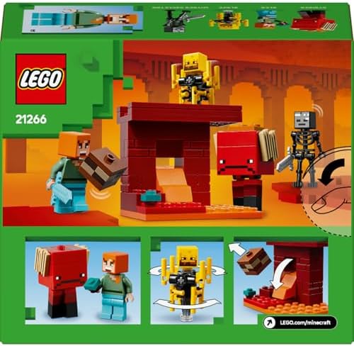 LEGO Minecraft Nether Lav Savaşı 21266 – Çocuklar için Alex Figürü, Yaratıklar, Wither Skeleton, Kılıç ve Döndürülen Blaze İçeren Yapım Seti, 6 Yaş ve Üzeri Kız ve Erkekler için Doğum Günü Hediyesi - Görsel 4