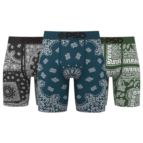 PSD Men's Boxer Briefs - Bandana Mix 3 Pack, 7 Inch Inseam, Moisture-Wicking Boxer Briefs for Men Pack, Size Large