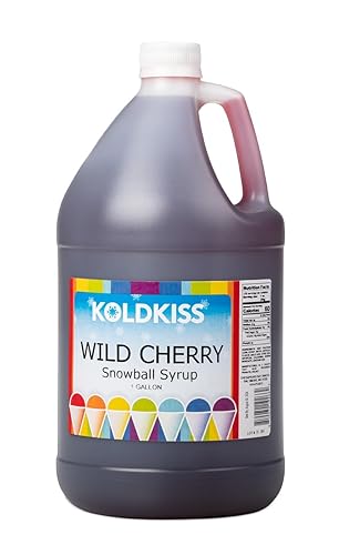 Koldkiss Jarabes con sabor a hielo y nieve afeitado, un galón, 64 conos de nieve por botella, sabor a cereza silvestre