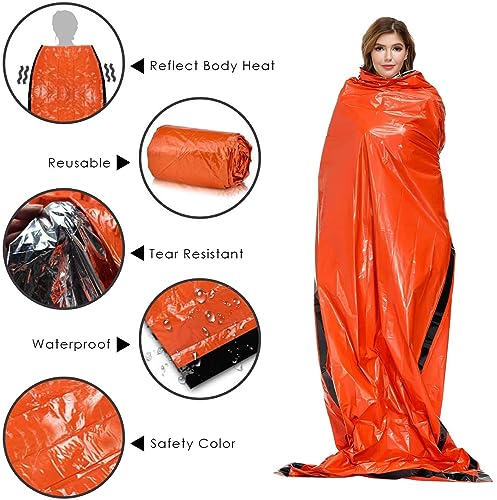 Image of Emergency Thermal Sleeping Bag, Survival Bivvy Sacks Blanket with Whistle, Waterproof Lightweight Survival Shelter Blanket Bag Gear for Outdoor Hiking Camping Advanture Multi