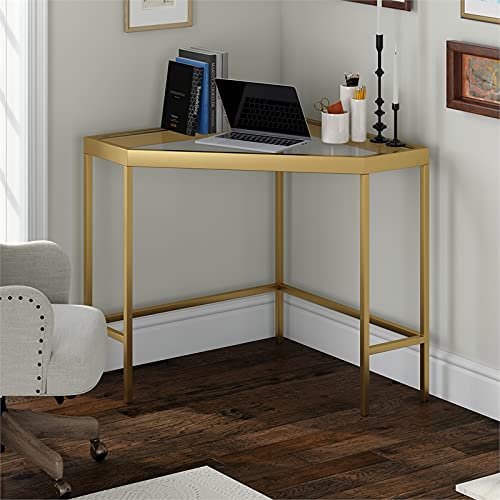 Henn&Hart 42" Wide Pentagon Corner Desk In Brass, Laptop Desk, Computer Desk, Desk #TOP3