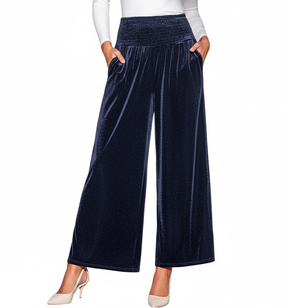 CUPSHE Velvet Pants for Women Wide Leg Dressy Velour Palazzo Work Pants with Pockets