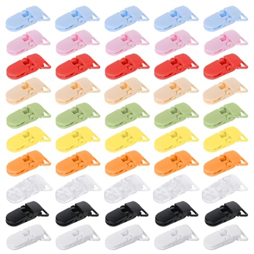 JJUNW 50Pcs Pacifier Clips Holders, Colorful Baby Dummy Pacifier Clips Plastic Snap Pacifier Clip for Teething Toys Baby - 10 Color