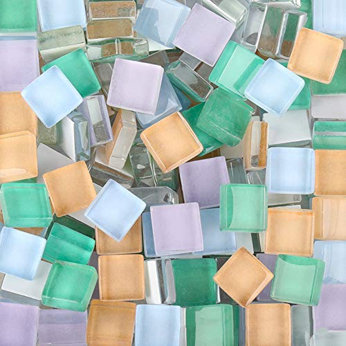 220 Pieces/200G Glass Square Mosaic Tiles For Crafts, Colorful Stained Glass Pieces For Mosaic Projects, 1X1 Cm (Purple Orange Green Mix) #TOP1