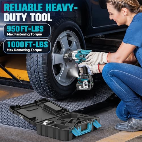 Image of DIYtoolifz Cordless Impact Wrench 1 /2 inch Compatible with Makita 18V Battery, 1000Ft-lbs (1360N.m) Brushless High Torque Impact Gun, Impact Driver for Car Truck Mower, with 2x5.0AH Battery & 6 Sockets