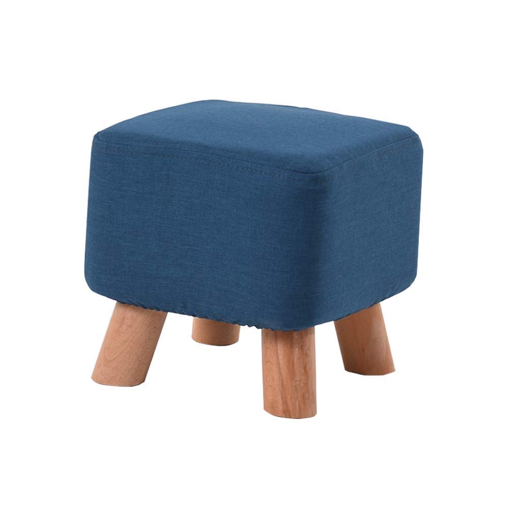 Repose-pieds carré bleu en lin et bois pour l'entrée