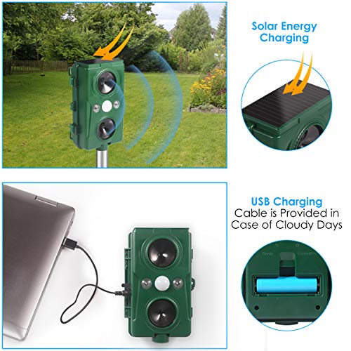 Clever sprouts Dog Cat Repellent, Ultrasonic Animal Repellent with Motion Sensor and Flashing Lights Outdoor Solar Powered Waterproof Farm Garden Yard Repellent, Cats, Dogs, Foxes, Birds, Skunks, Rod - Thumbnail 7